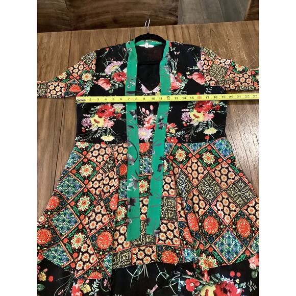 BUFFALO David Bitton tamed Floral Dress Flutter Long Sleeve Neck Tie Mini Dress - Picture 4 of 11